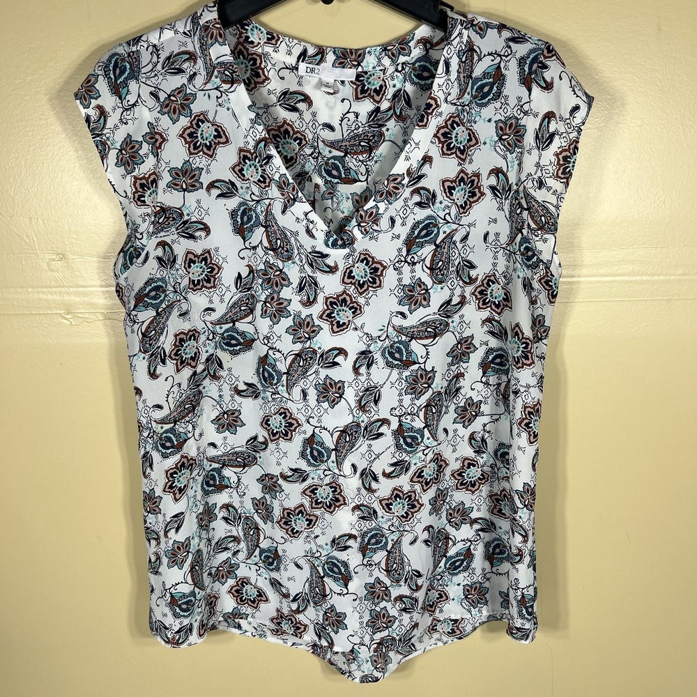 DR2 Sleeveless Paisley Floral V-Neck Blouse Women Medium